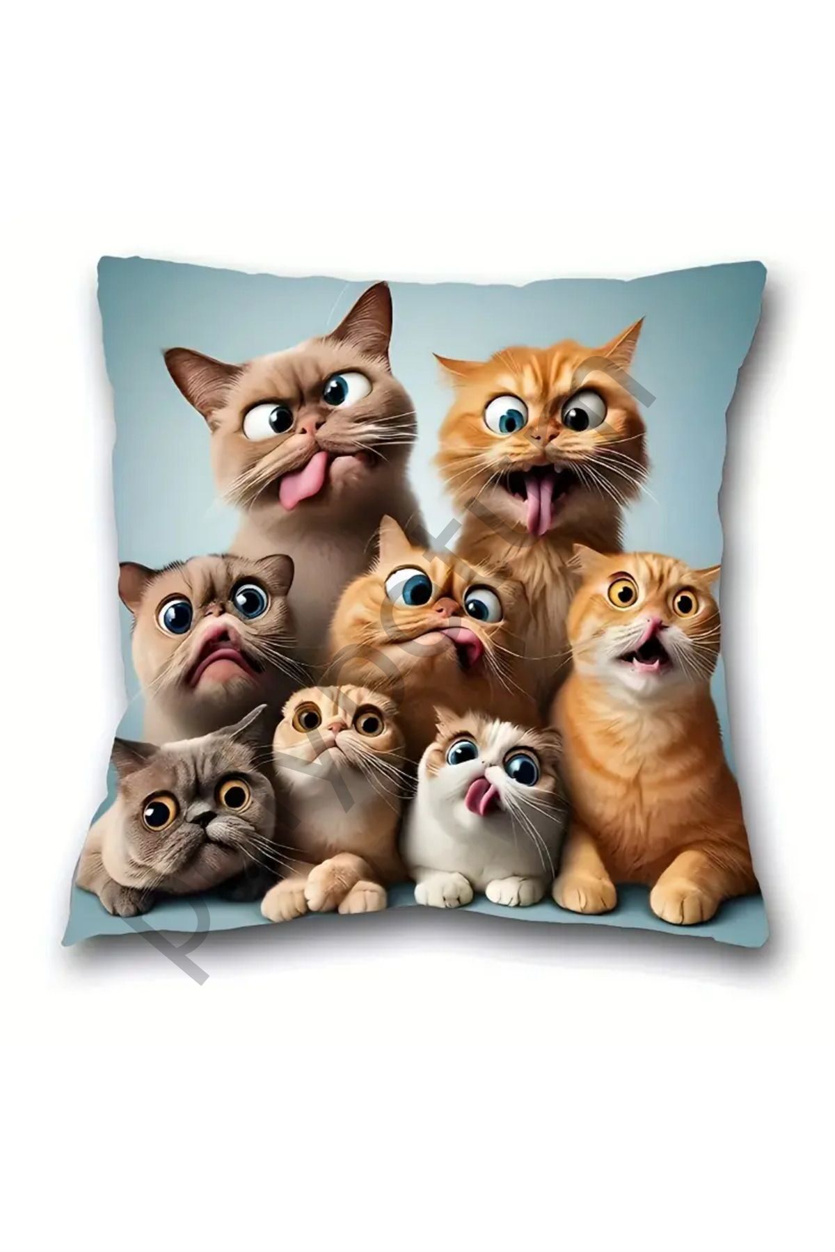 Funny Expression Cats Yastık Kılıfı - 44,96 cm x 44,96 cm - Temalı Ev Dekoru - Fransız Stili renkli  44 x 44