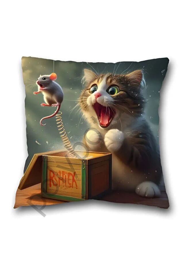1 adet Fantastik Kedi & Fare Peluş Yastık Kılıfı 44.96cm x 44.96cm - Fransız Tarzı renkli  44 x 44