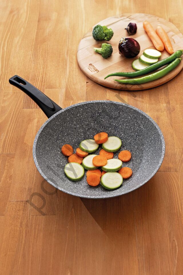 Titanium Granit Wok Tava 28 cm Gri Tek Ebat 28 cm