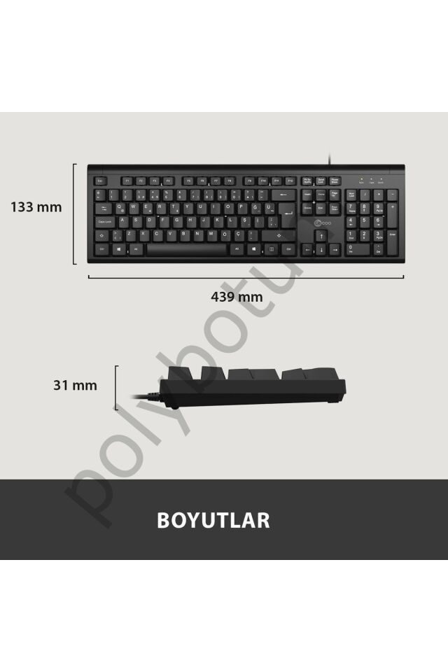 Kb101 Usb Kablolu Türkçe Q Klavye Siyah Siyah Tek Ebat