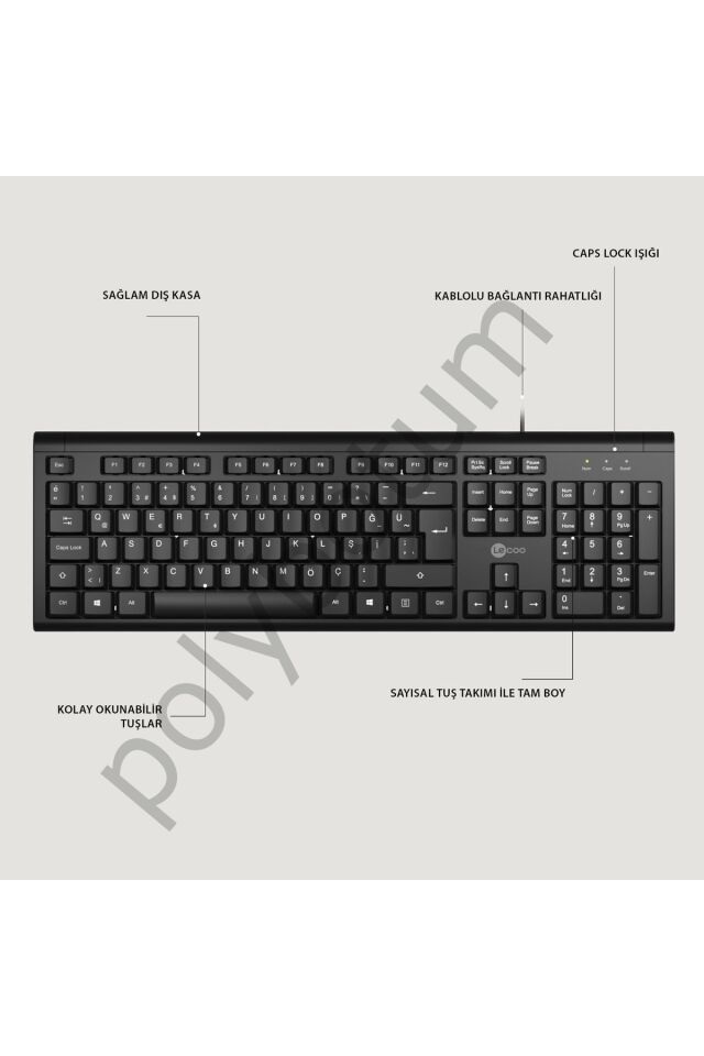 Kb101 Usb Kablolu Türkçe Q Klavye Siyah Siyah Tek Ebat