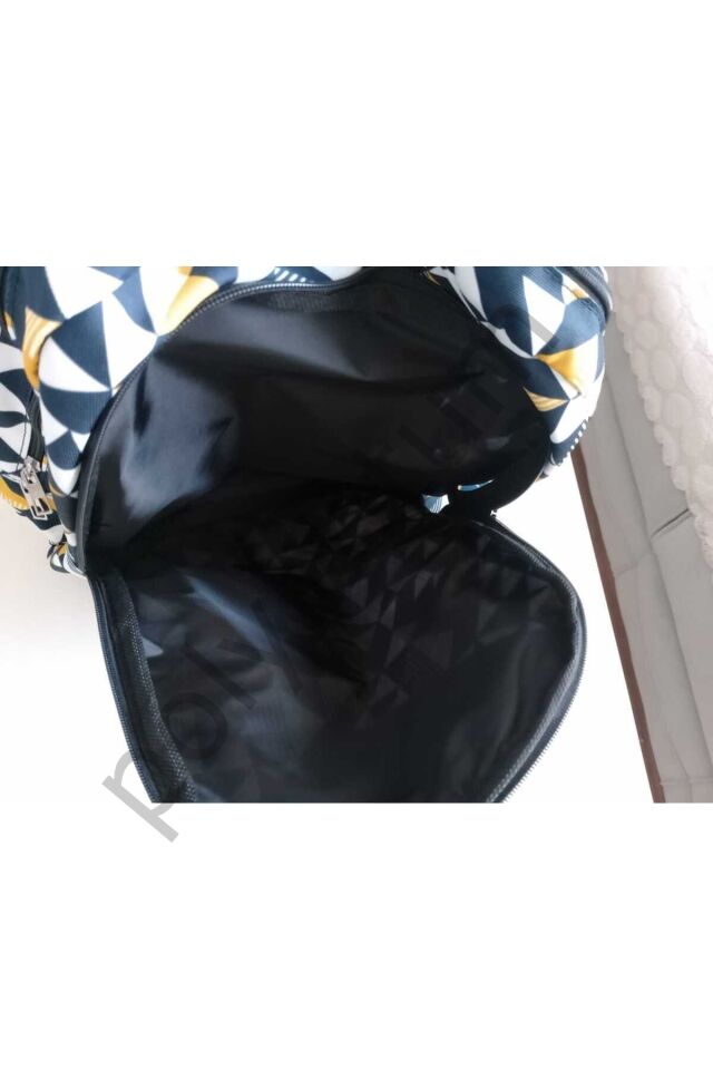 Desenli Çocuk Sırt Çantası 30x43 Altın Sarısı Lacivert Beyaz S