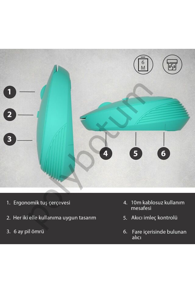 Ws202 Kablosuz 1200dpı 4 Tuşlu Optik Turkuaz Uyumlu Pil Tasarruflu 15 Metre Menzilli Mouse turkuaz Tek Ebat