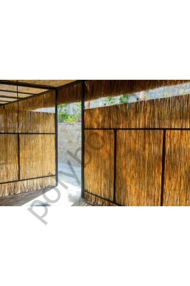 Kamış Hasır Çit Bambu Doğal 1m X 5m (uv)misina Ipli! Makine Örgüsü Duvar Dökoru sarı  50 x 110