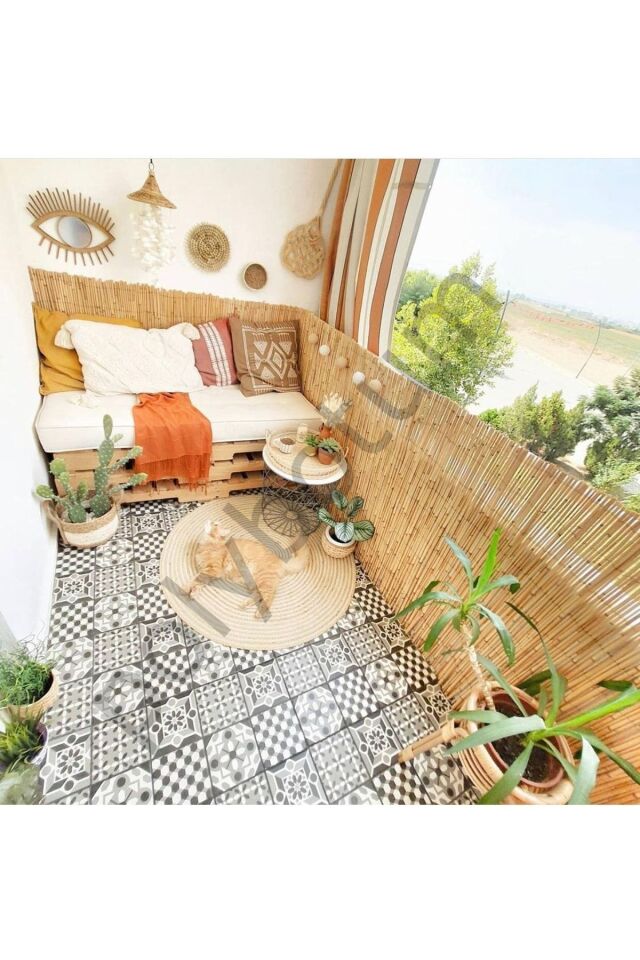 Kamış Hasır Çit Bambu Doğal 1m X 5m (uv)misina Ipli! Makine Örgüsü Duvar Dökoru sarı  50 x 110