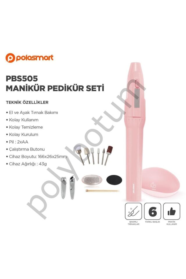 PBS505 Manikür Pedikür Seti Pembe  Tek Ebat