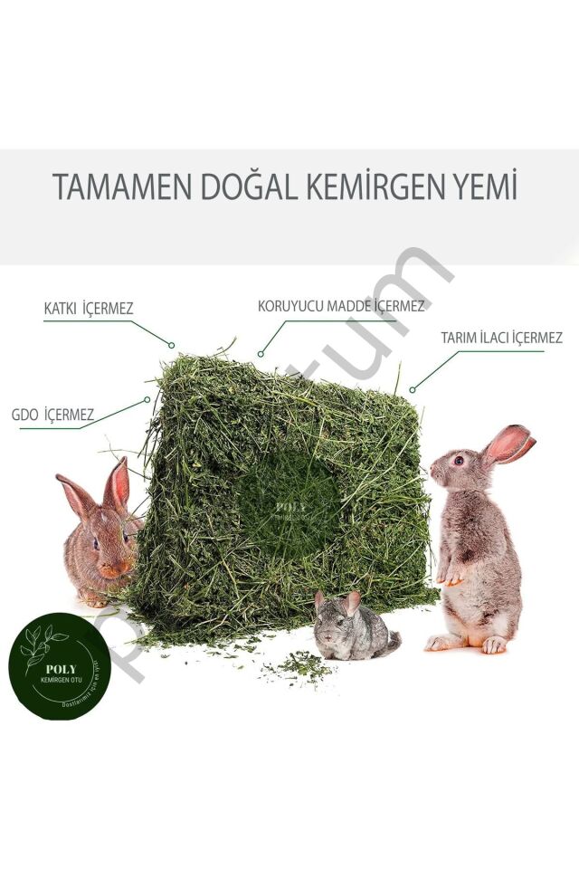 POLY Kemirgen DOĞAL KURU YONCA KEMİRGEN OTU-TAVŞAN-GİNEPİG-HAMSTER 2500 Gr  Tek Ebat
