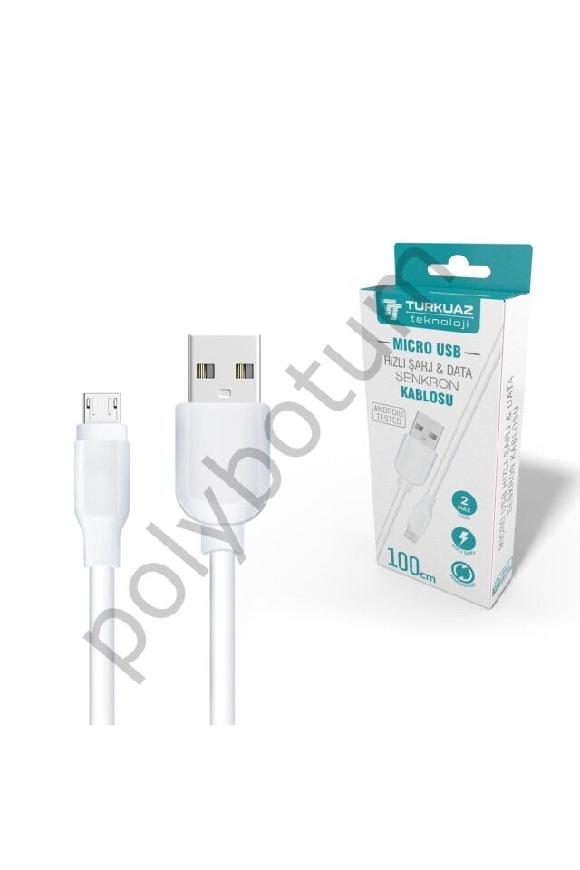 Şarj Data Senkron Kablosu Micro Usb Plus Hızlı Şarj Kablosu Fast Max 2a Beyaz 1 Metre Eko beyaz Tek Ebat