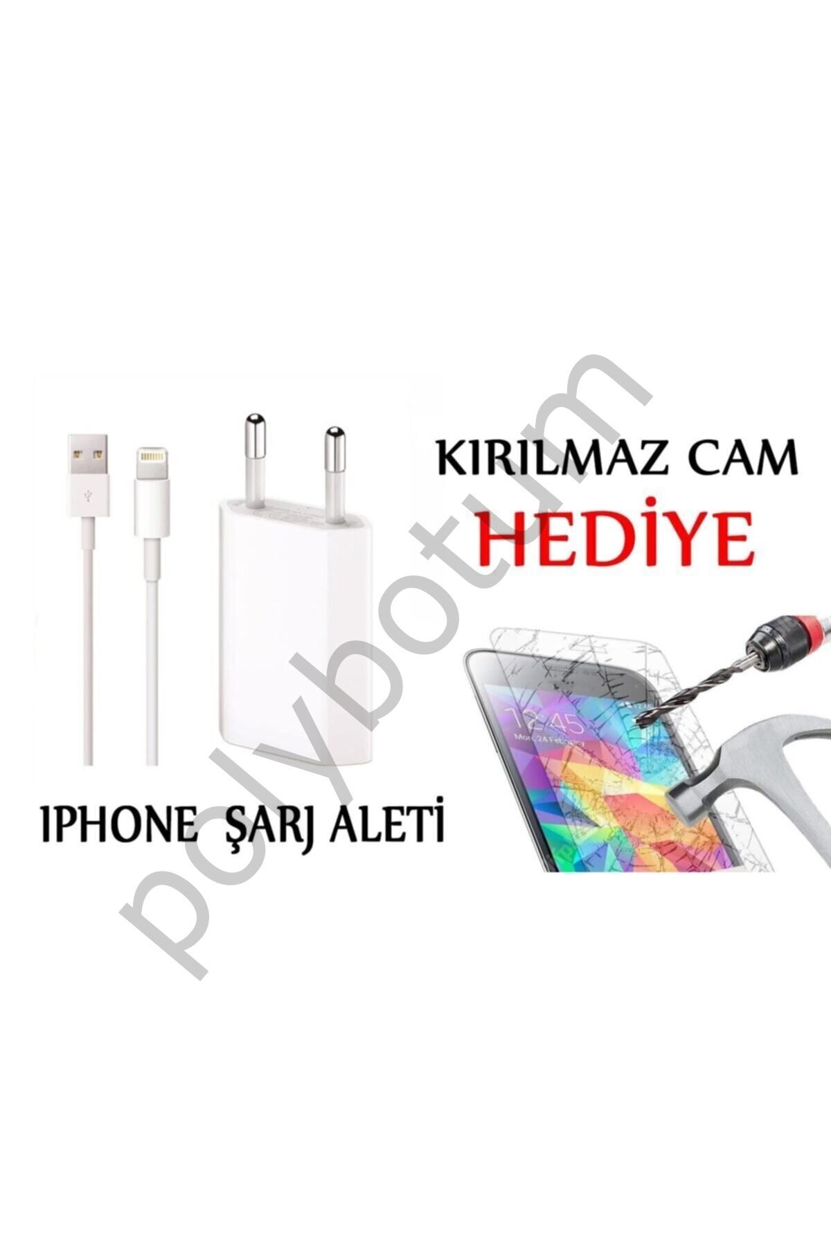 Iphone Şarj Aleti + Iphone 4s Kırılmaz Cam Hediyeli BEYAZ Tek Ebat