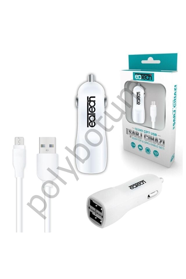 Araç Şarj Mıcro Çift Usb 2.1 Amper beyaz Tek Ebat