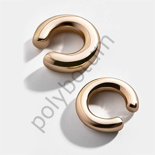 Kadınlar İçin Gold Renkli Kalın Ear Cuff Küpe – Deliksiz, Klipsli, Yuvarlak Sarma Küpe