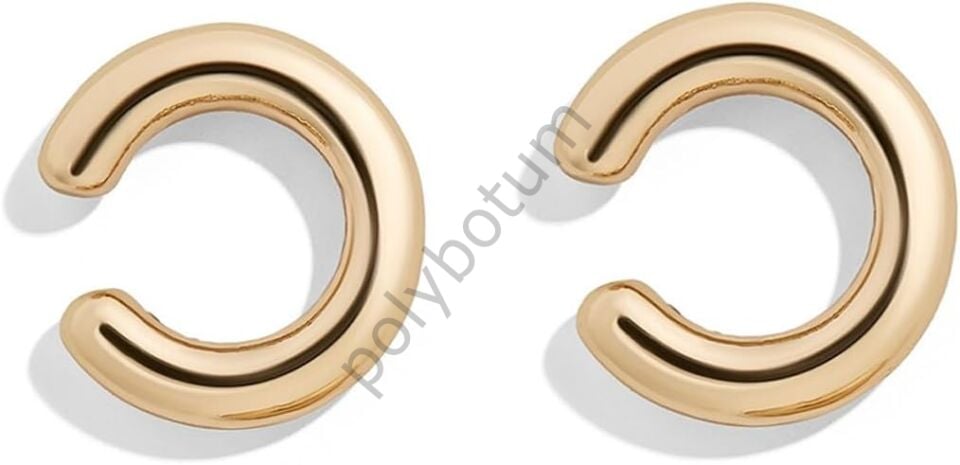 Kadınlar İçin Gold Renkli Kalın Ear Cuff Küpe – Deliksiz, Klipsli, Yuvarlak Sarma Küpe