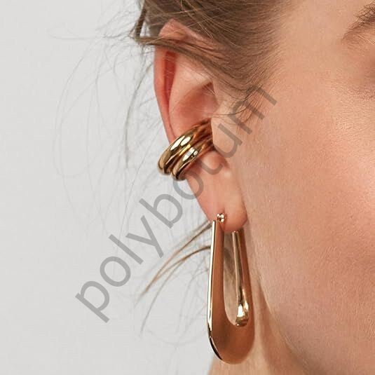 Kadınlar İçin Gold Renkli Kalın Ear Cuff Küpe – Deliksiz, Klipsli, Yuvarlak Sarma Küpe